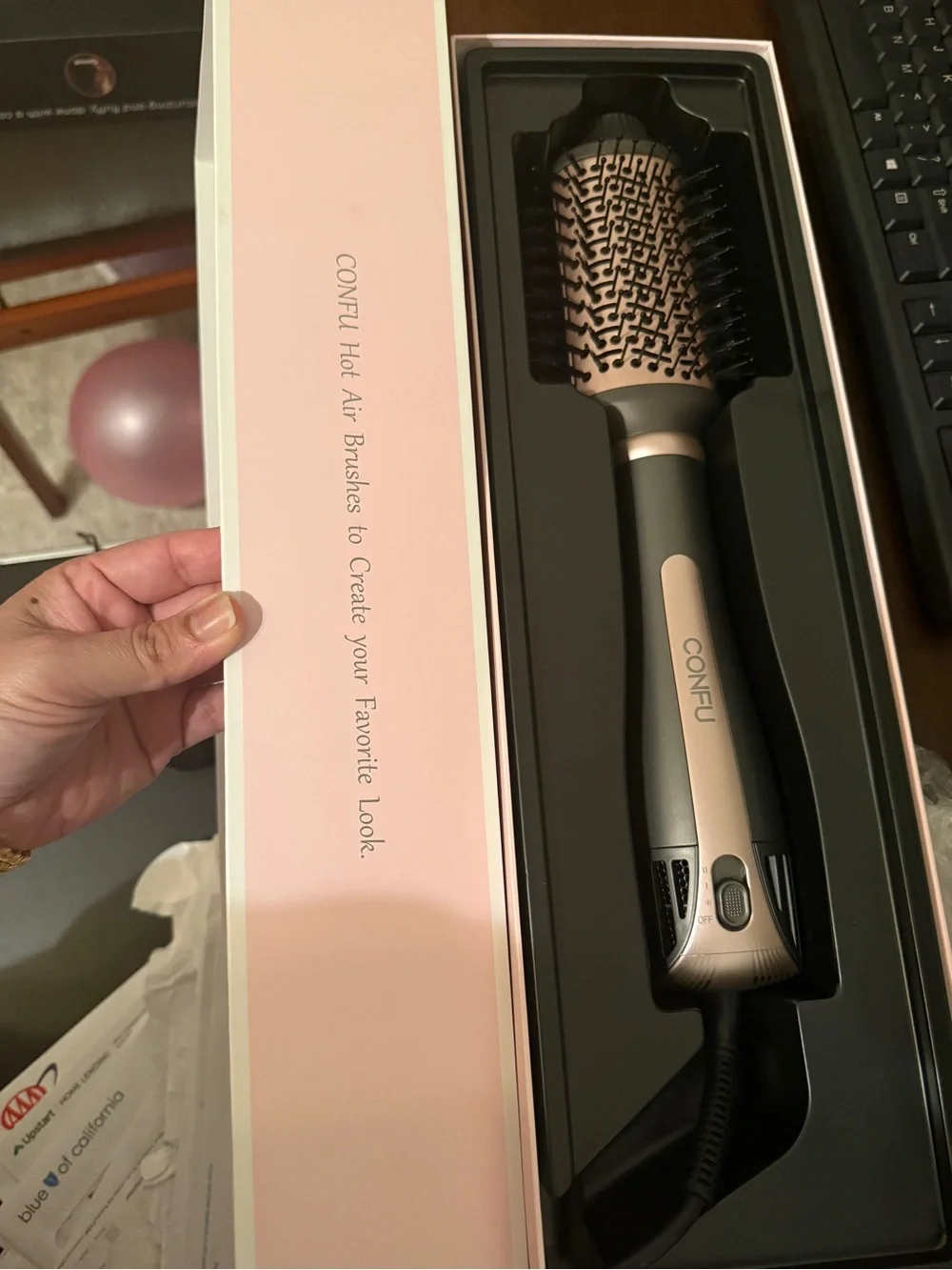 Rose Gold and Sage Green Hot-Air Round Brush for Women